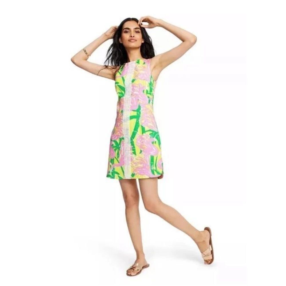 Lilly Pulitzer For Target Shift Dress Size 2 Multi-Colored Floral Fan Dance